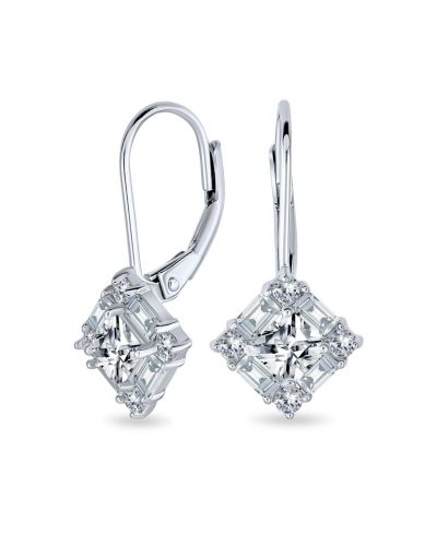 Bling Jewelry Art Deco Style Cocktail CZ Baguette Square Drop Earrings Sterling Silver