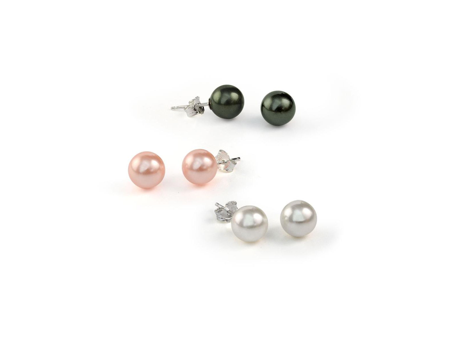 Bling Jewelry Classic Black Pink White Faux Pearl Ball Stud Earrings 3-Set
