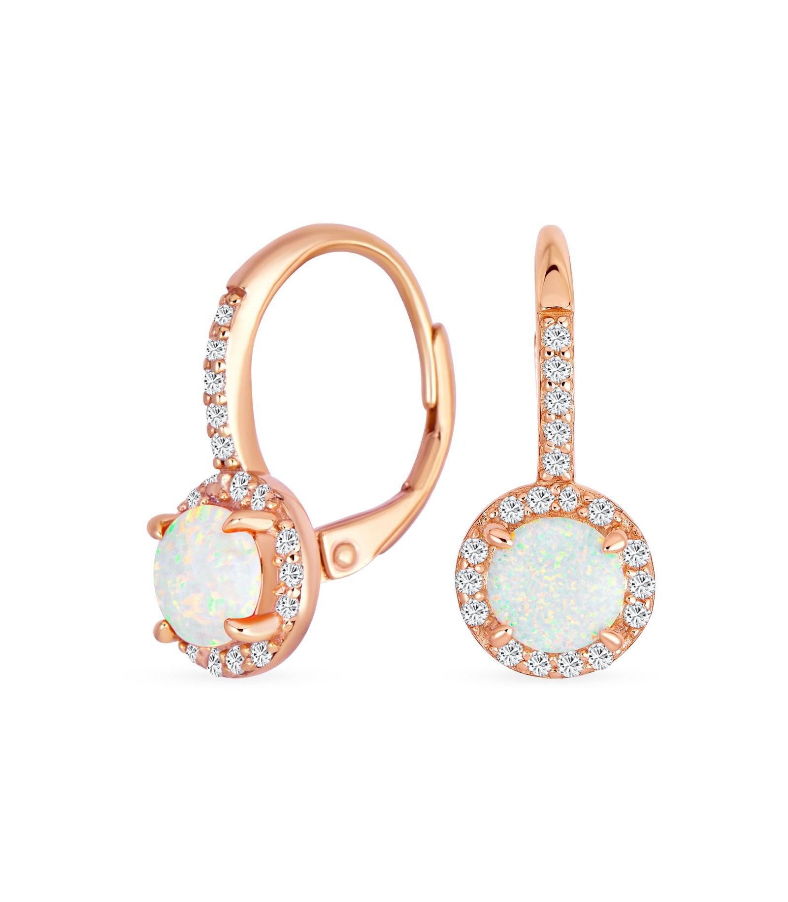 Bling Jewelry Halo Orange CZ Circle Created Opal Earrings Gold Plated Sterling Silver 5MM