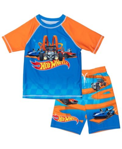 Hot Wheels Boys 2-Piece Swimwear Rash Guard and Swim Trunks Set