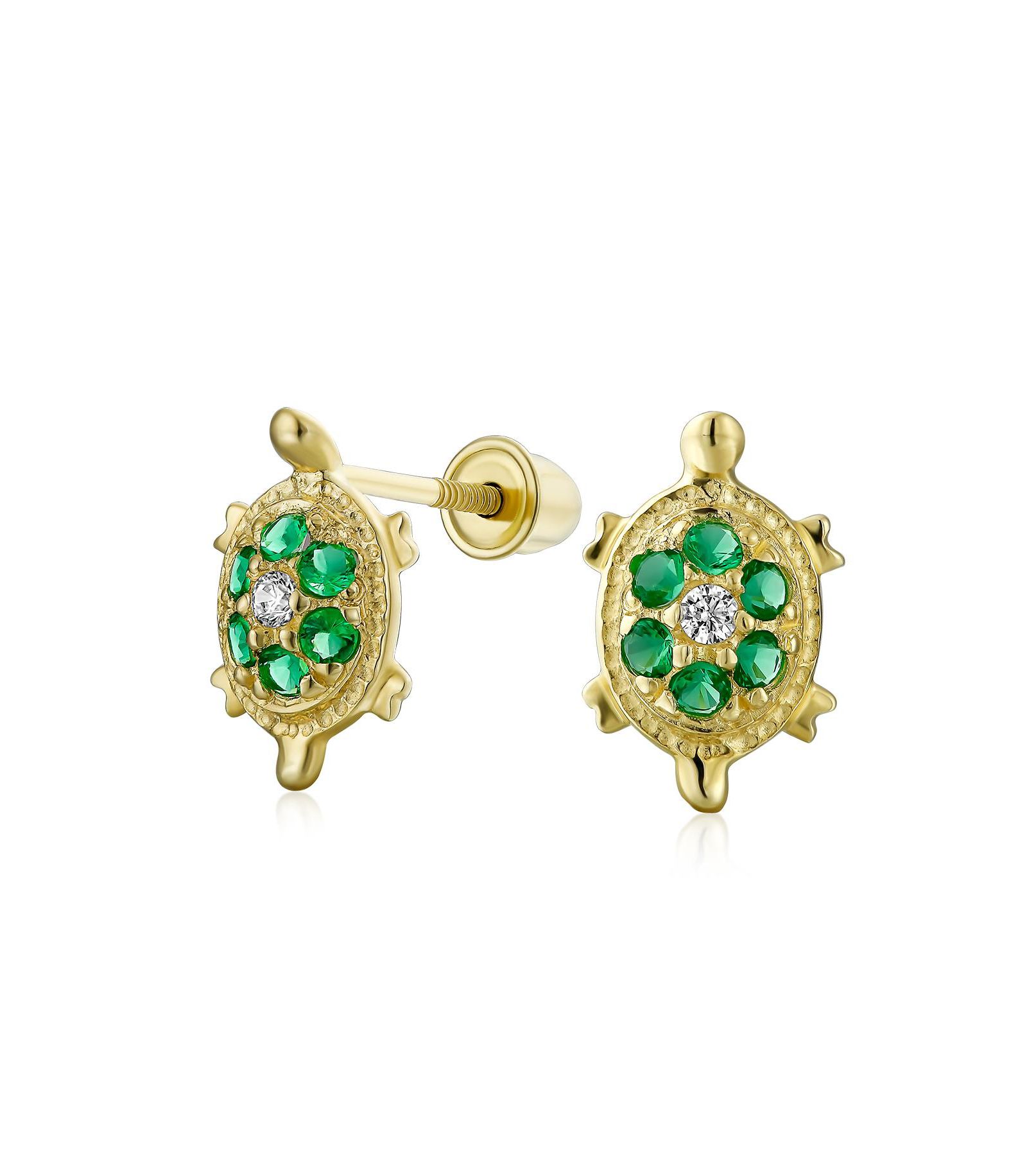 Bling Jewelry 14k Gold Pave CZ Tiny Nautical Green Turtle Stud Earrings Screw Back