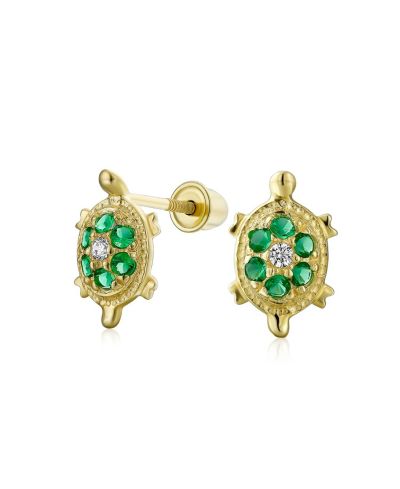 Bling Jewelry Серьги-гвоздики 14k Yellow Gold Pave CZ с морской черепахой
