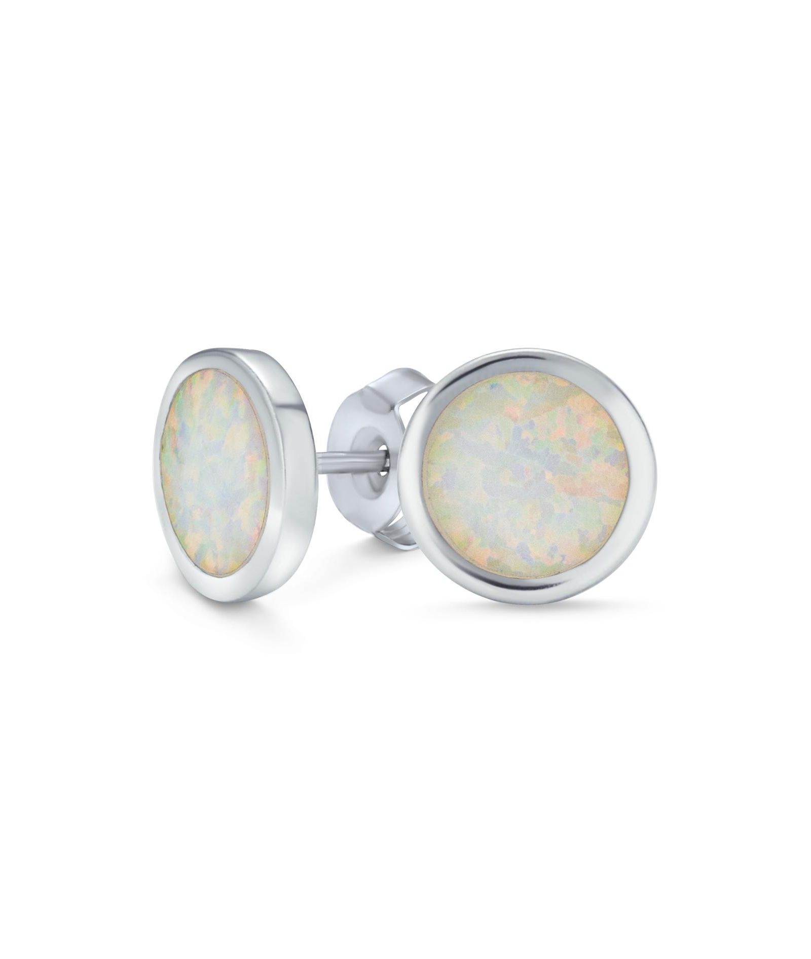 Bling Jewelry серьги-гвоздики Sterling Silver Circle White Opal, 9MM