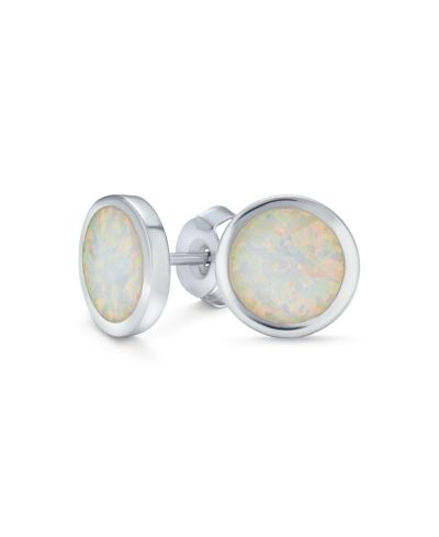 Bling Jewelry серьги-гвоздики Sterling Silver Circle White Opal, 9MM