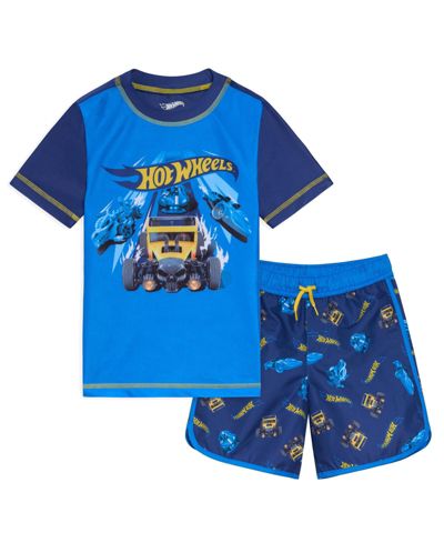 Hot Wheels Toddler Boys 2-Piece Swimwear Rash Guard and Swim Trunks Set
