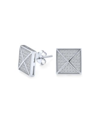 Серьги-гвоздики Bling Jewelry.925 Sterling Silver Micro Pave CZ Geometric Pyramid Square Rhodium Plated