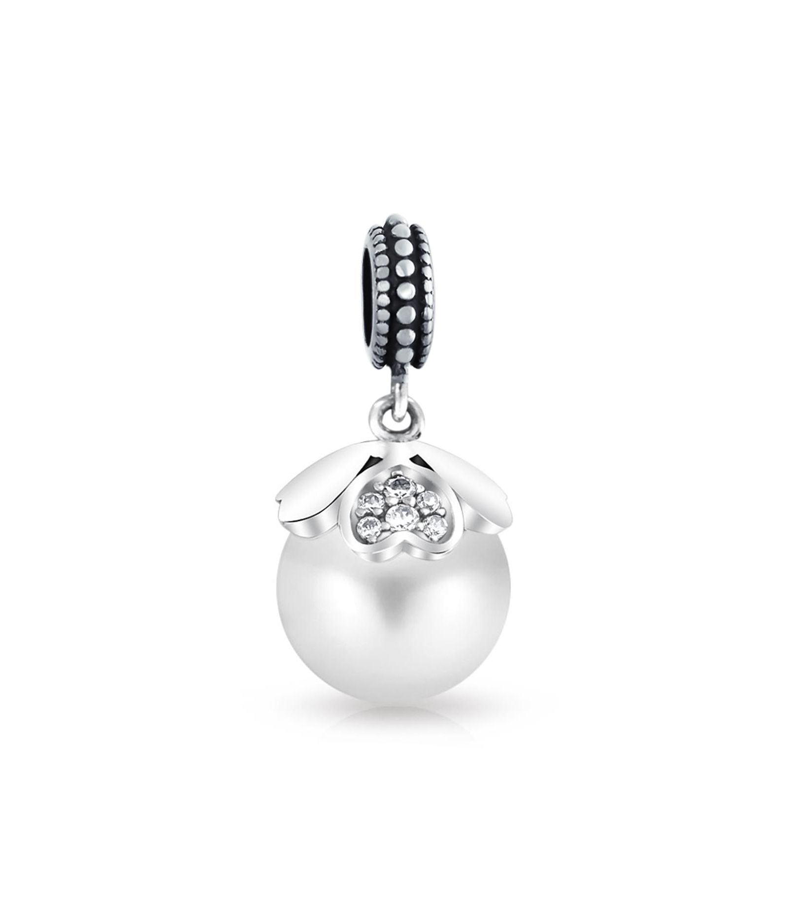 Бling Jewelry подвеска Bling Jewelry.925 Sterling Silver Vintage Style Heart Cap White Faux Pearl Dangle Charm Bead для браслета