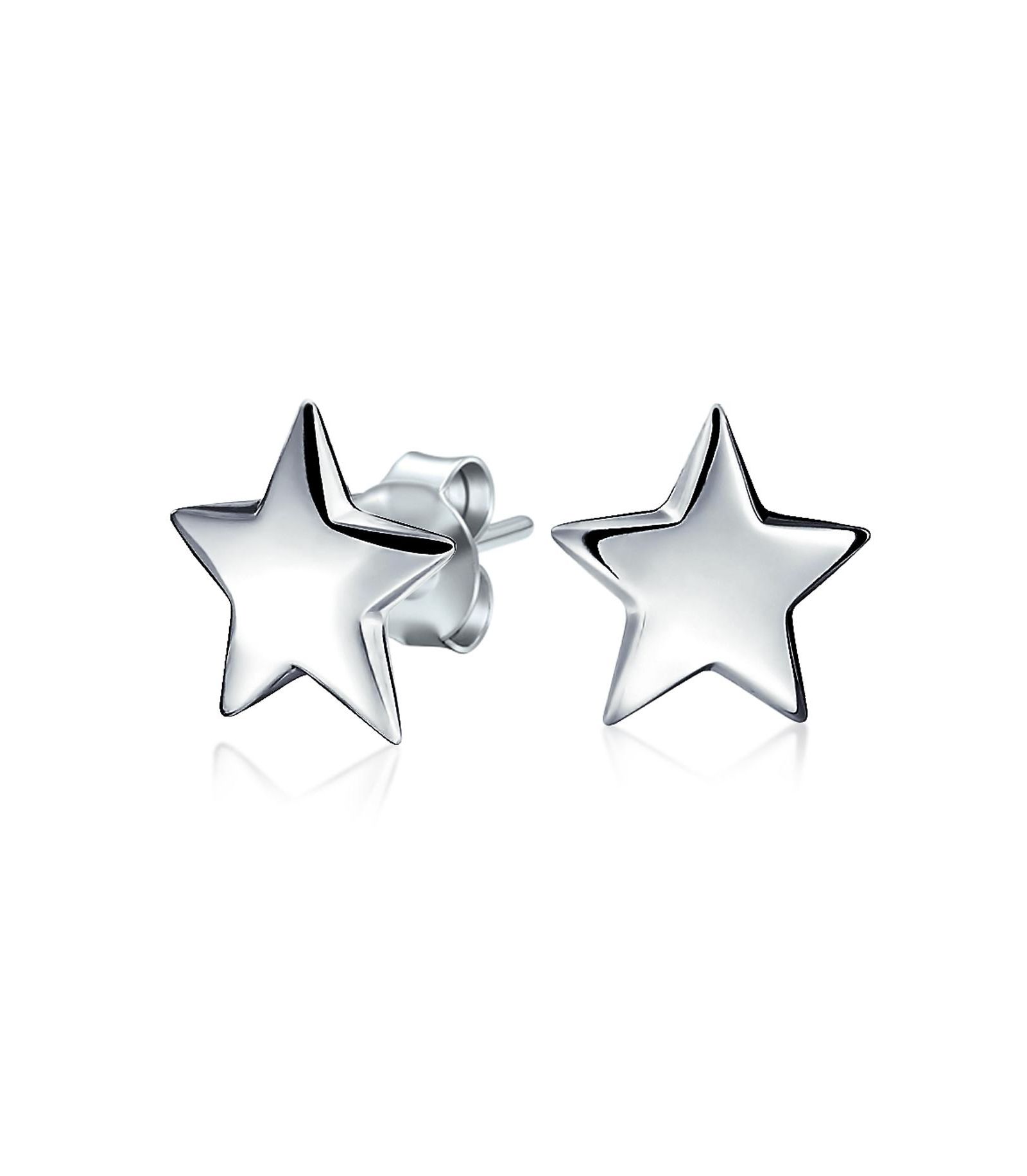 Bling Jewelry Patriotic Celestial Rock Puff Star Stud Earrings .925 Sterling Silver