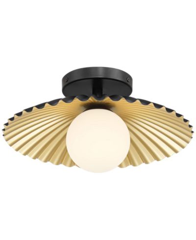 Franklin Iron Works Rosa 11 1/2" Mid Century Modern Semi Flush-Mount Ceiling Light Fixture Kitchen LED Matte Black and Gold Finish