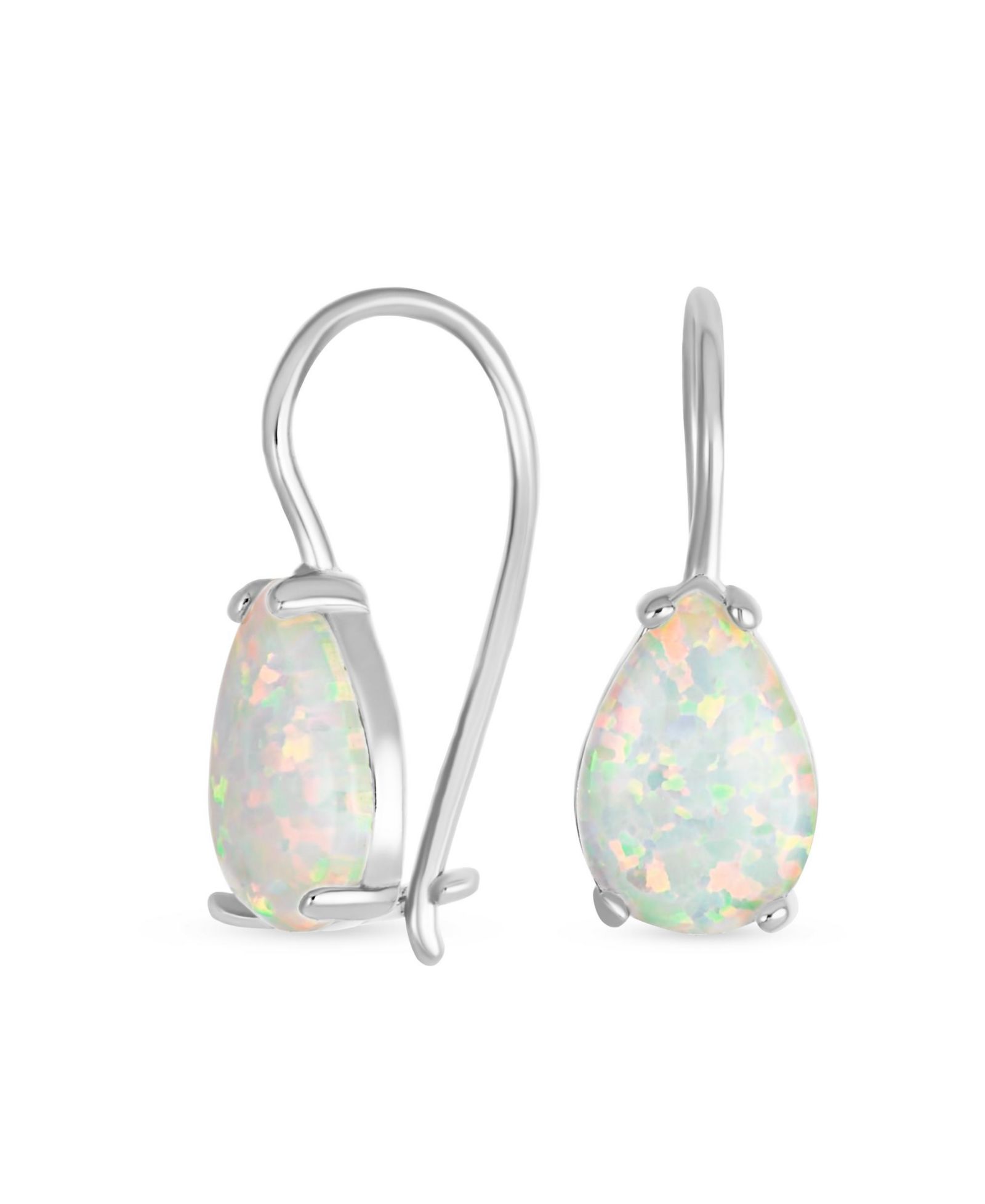 Bling Jewelry White Opal Drop Teardrop Earrings .925 Sterling Silver French Wire