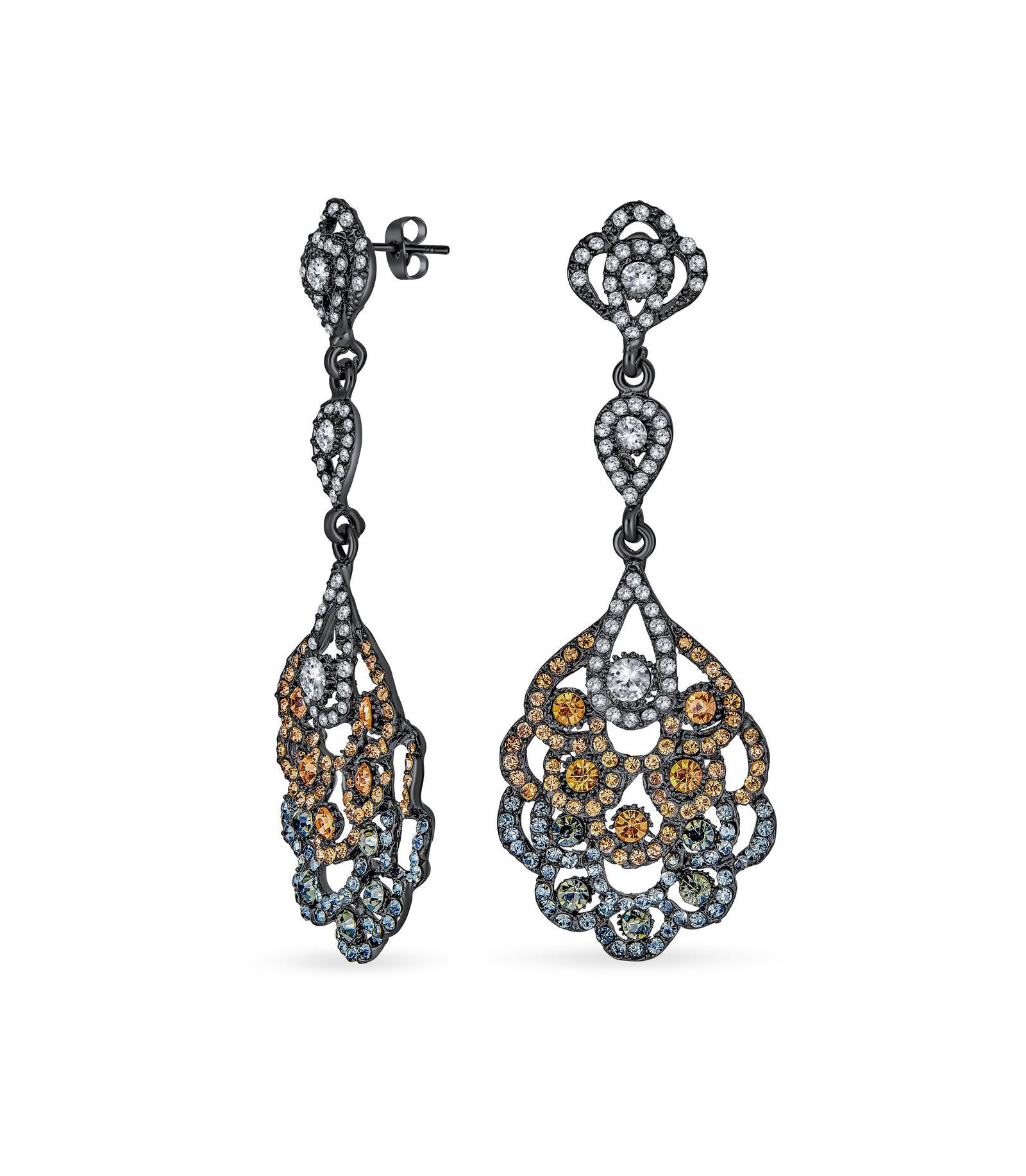 Bling Jewelry винтажные серьги-люстры с кружевными цветами и черным кристаллом