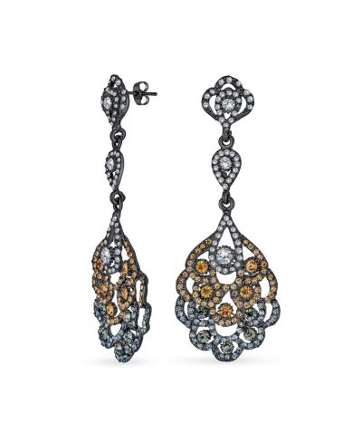 Bling Jewelry винтажные серьги-люстры с кружевными цветами и черным кристаллом