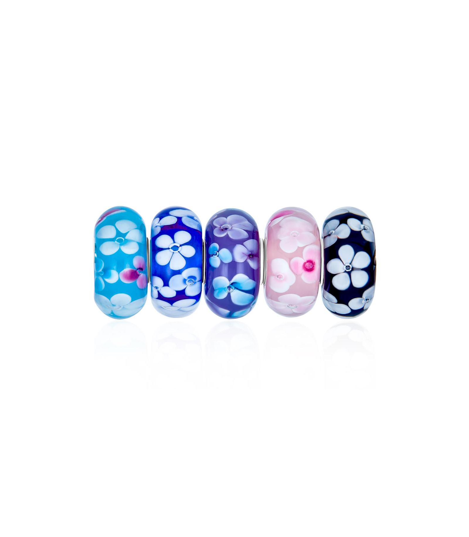 Набор бусин для бижутерии Bling Jewelry Sterling Silver Floral Glass Charm (5-Pc Set)