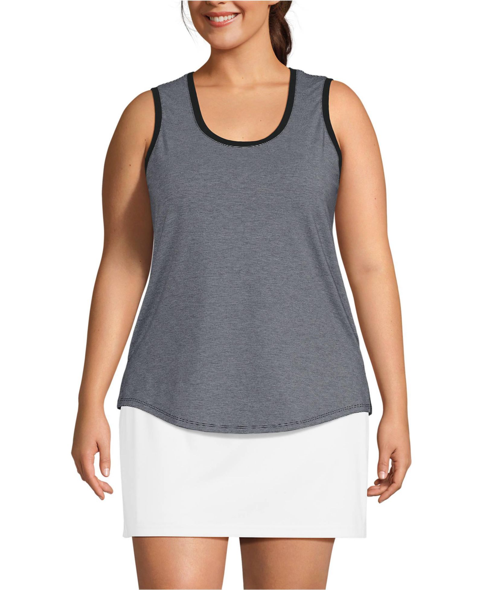 Lands' End Plus Size Sleeveless Power Performance Scoop Neck Curved Hem Tunic Tank