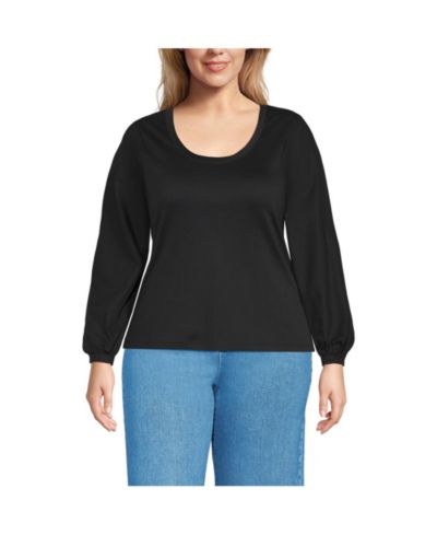 Lands' End Plus Size Supima Interlock Scoop Neck Blouson Sleeve Top