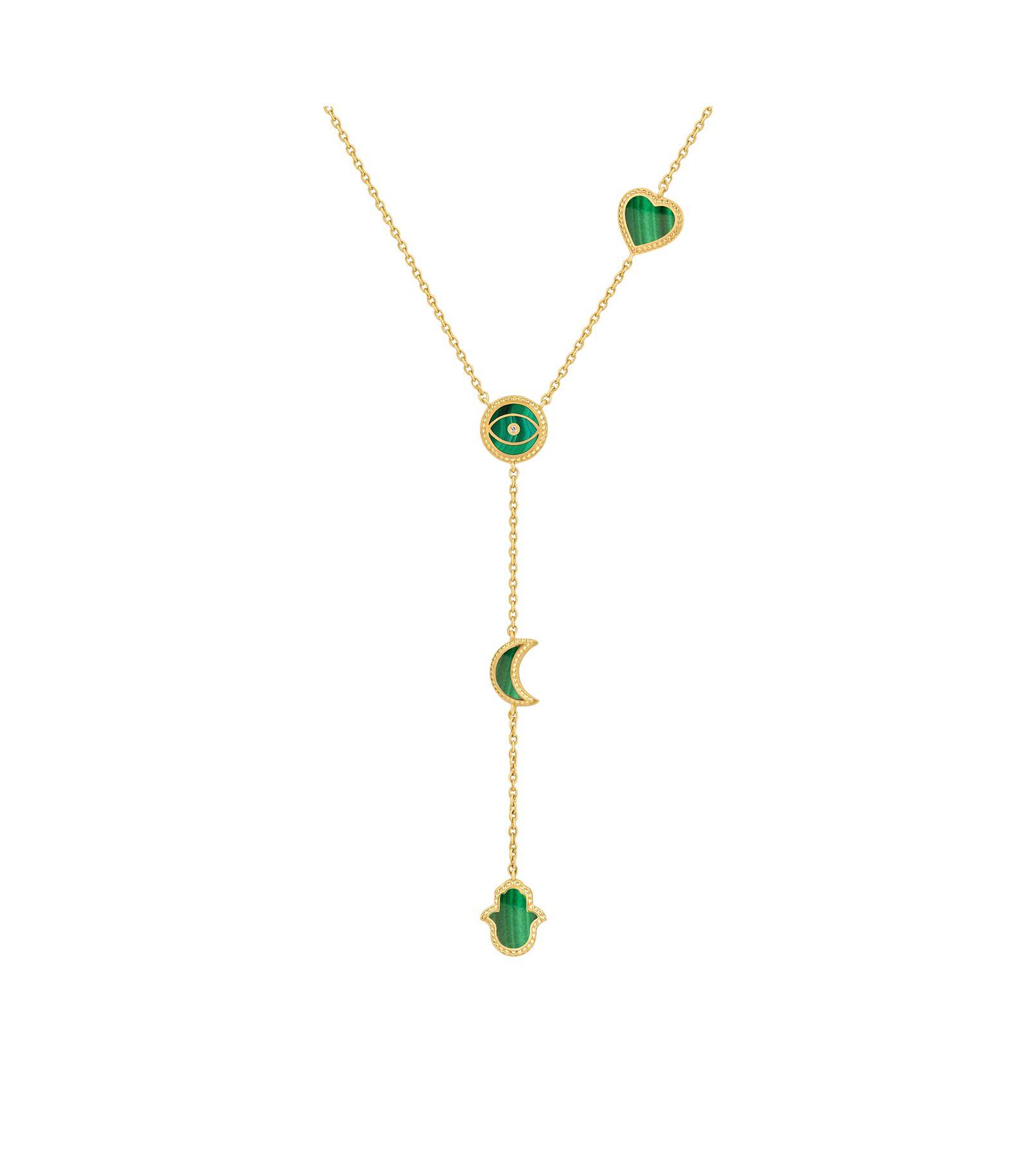 Ожерелье Lariat Karma and Luck Malachite Multi-Symbol Gold