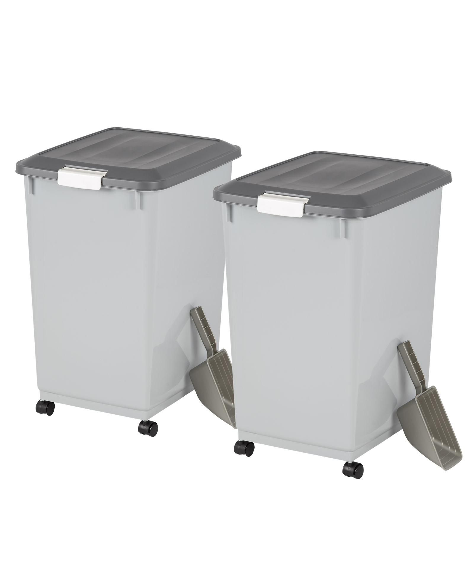 IRIS USA 54Lbs Dog Food Storage Container 2-Pack with Wheels, Airtight Lid, 2-Cup Scoop, Gray/Dark Gray