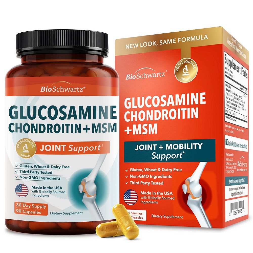 Добавка Glucosamine Chondroitin MSM 2110mg для поддержки суставов с куркумином - без глютена, без ГМО - сделано в USA - 90 капсул