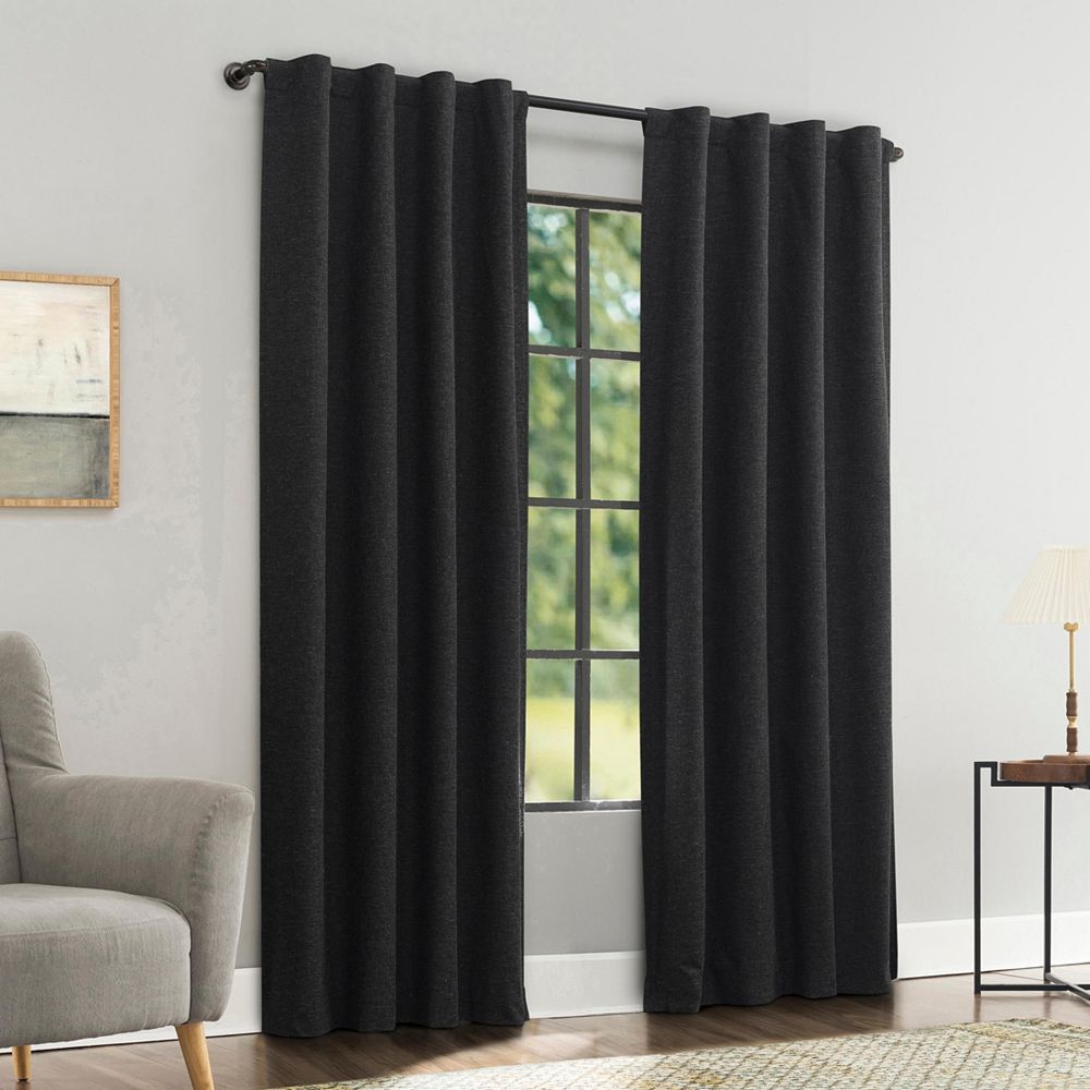 Sun Zero Treviso Linen Blend Magnetic Closure 100% Blackout Back Tab Curtain Panel