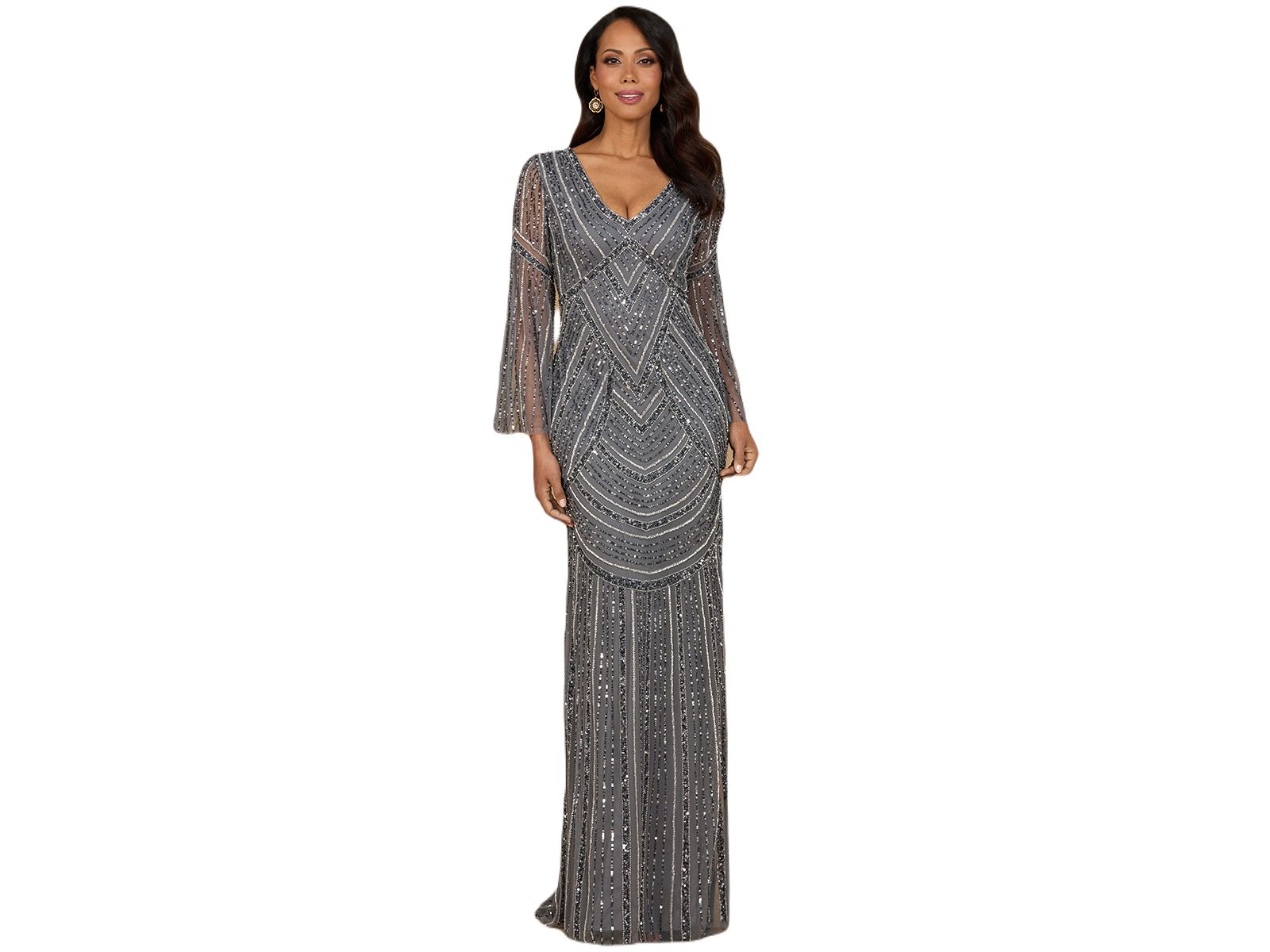 Женское вечернее платье Lara Long Sleeve Beaded Gown