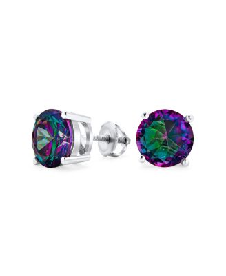 Bling Jewelry Mystic Rainbow CZ Solitaire Stud Earrings Screw Back Sterling Silver 8MM