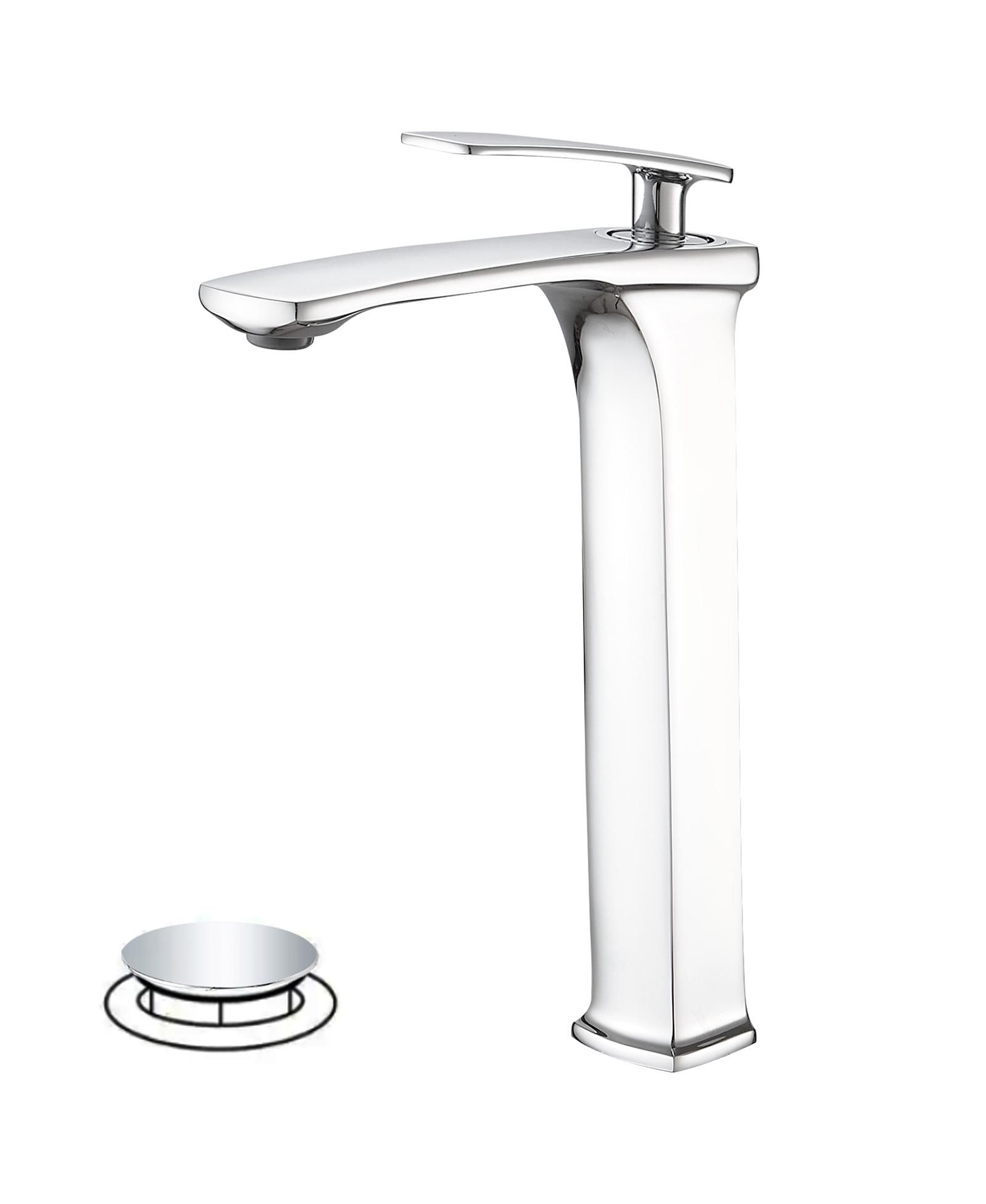 Single Hole Single Handle Bathroom Vessel Sink Faucet With Pop Up Drain Without Overflow In Polished Chrome