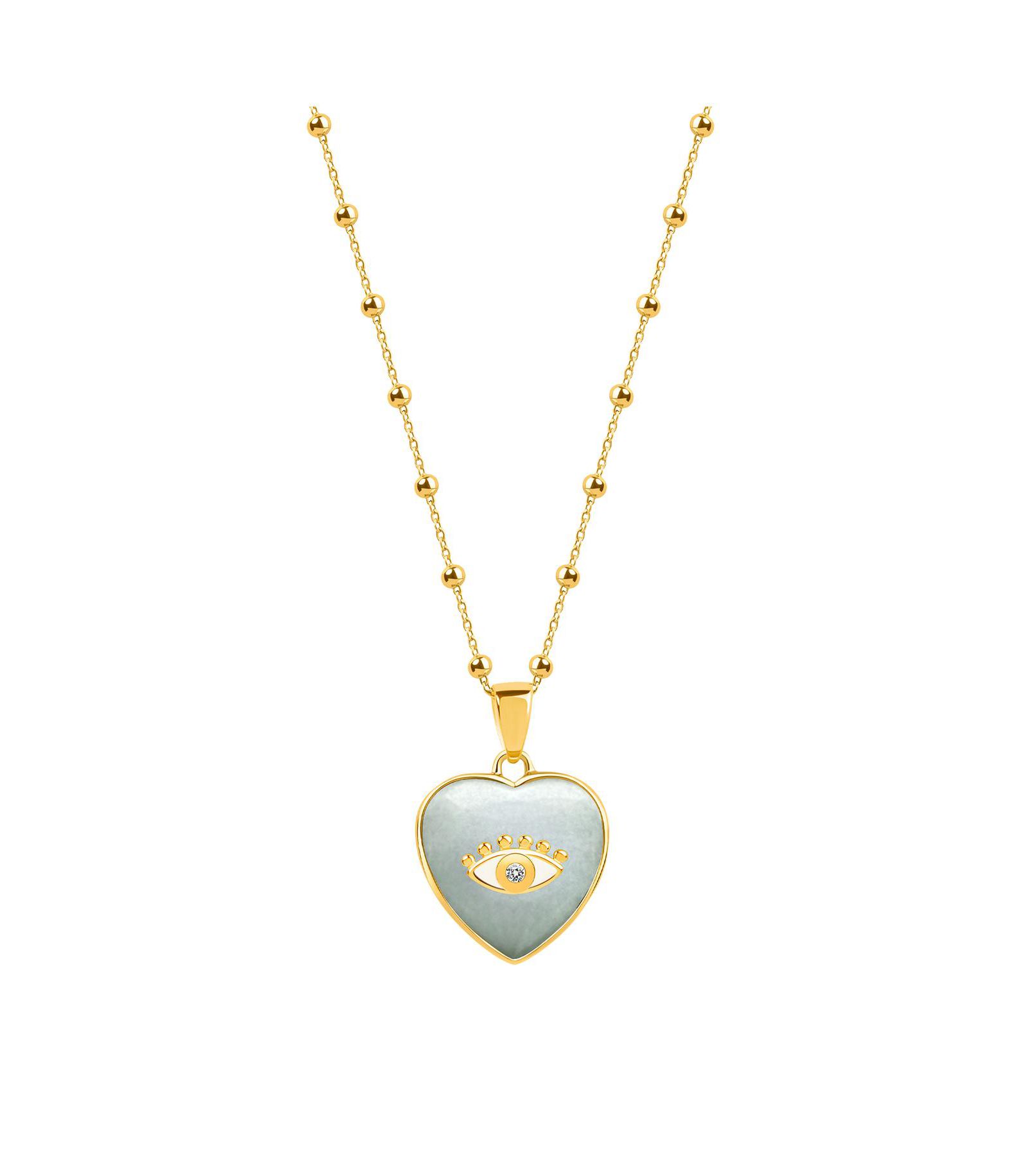 Karma and Luck Jade Heart Diamond Evil Eye Gold Necklace