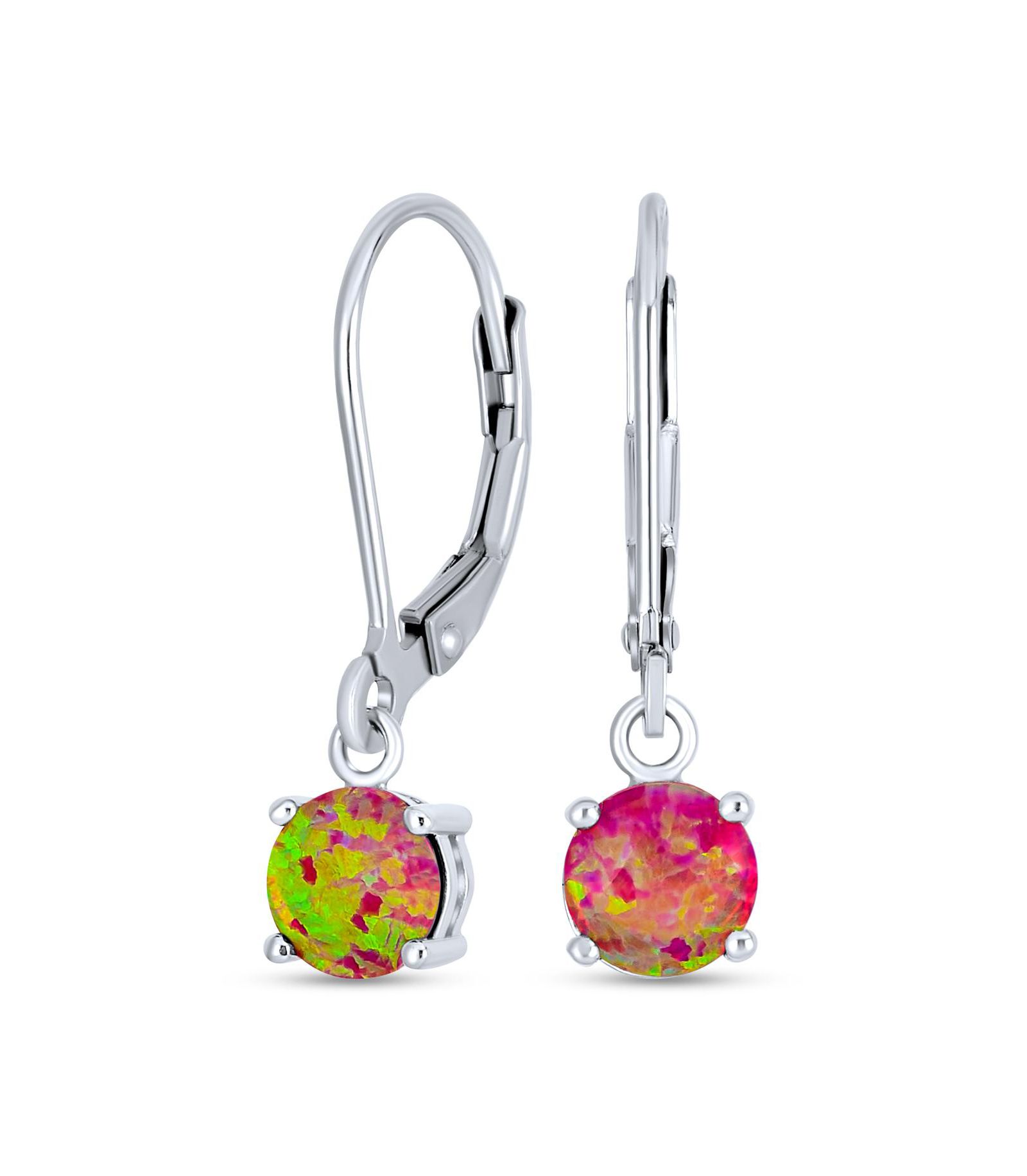 Серьги Bling Jewelry Simple Solitaire Created Opal Lever back Dangle Drop.925 Sterling