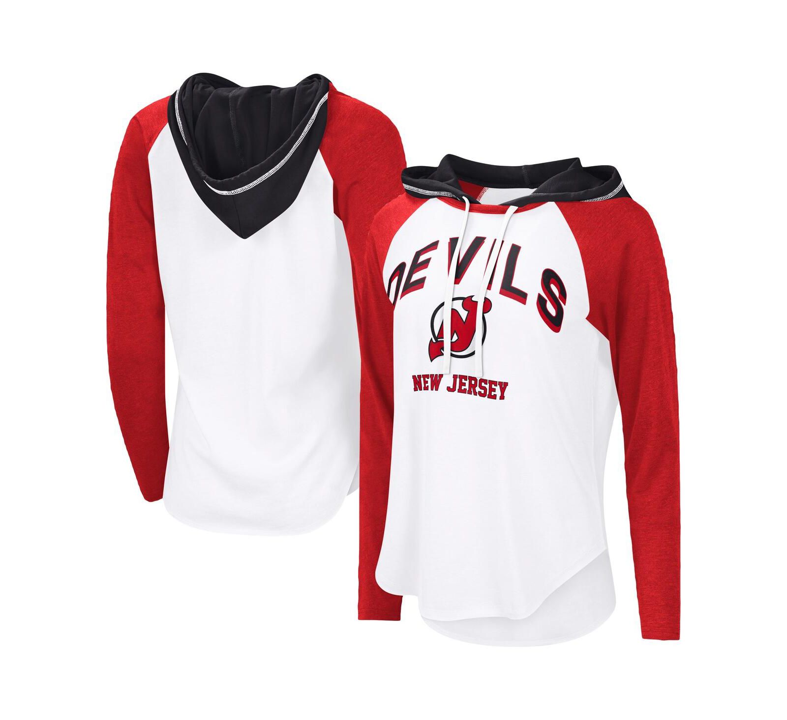 G-III 4Her by Carl Banks Women's White New Jersey Devils VIP Raglan Long Sleeve Hoodie T-Shirt