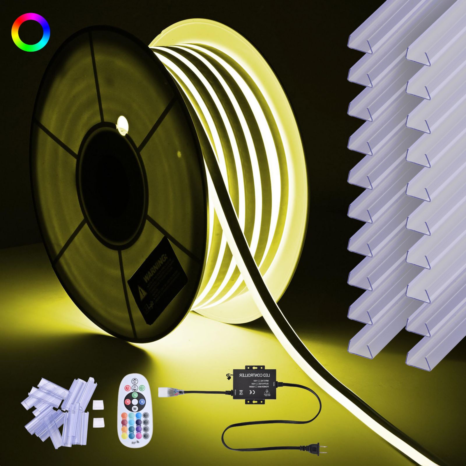 DELight 100FT RGB 2" Plastic U Channel System 10PCS,APP & Remote Control AC 110V Waterproof Cuttable Neon Rope Lights