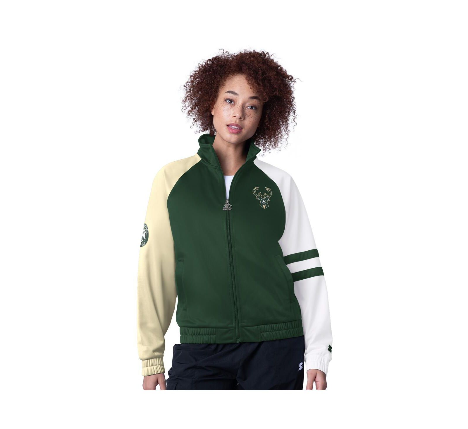 Starter Women's Hunter Green Milwaukee Bucks Line Up Dolman Raglan Full-Zip Track Jacket