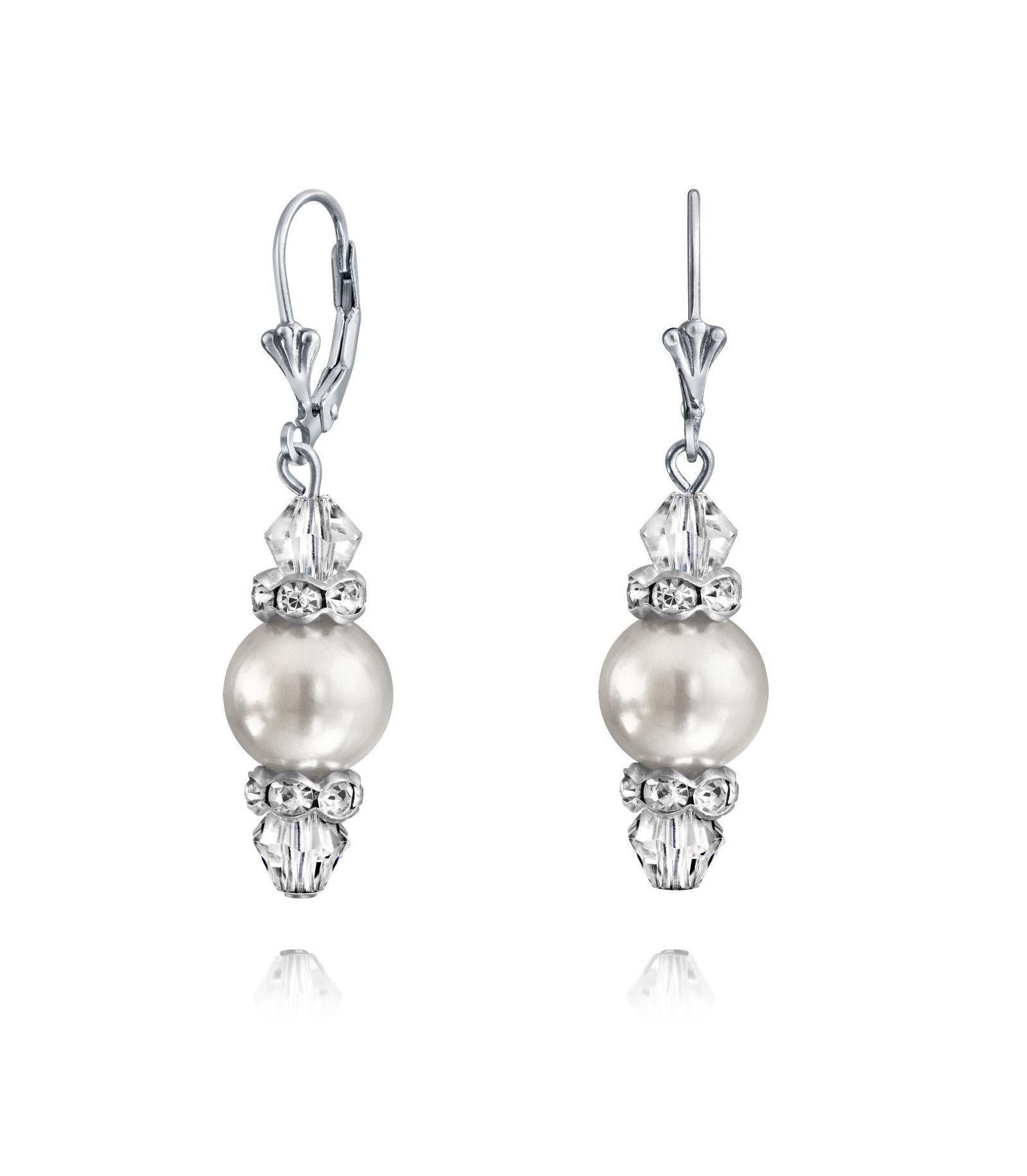 Серьги Bling Jewelry Rondelle Faceted Crystal Dangle Drop Lever Back Imitation Pearl.925 Sterling