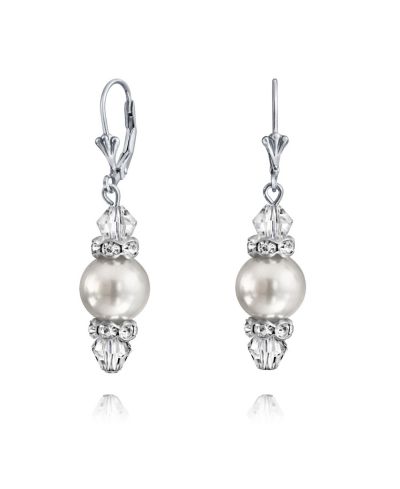 Серьги Bling Jewelry Rondelle Faceted Crystal Dangle Drop Lever Back Imitation Pearl.925 Sterling