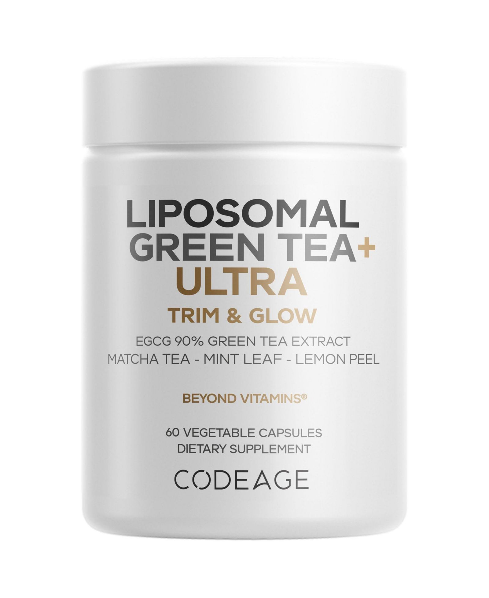 Липосомальный зеленый чай Codeage Liposomal Green Tea+ Ultra Potency - экстракт зеленого чая EGCG 90%, порошок чая матча, мята, лимонная цедра - 60 капсул