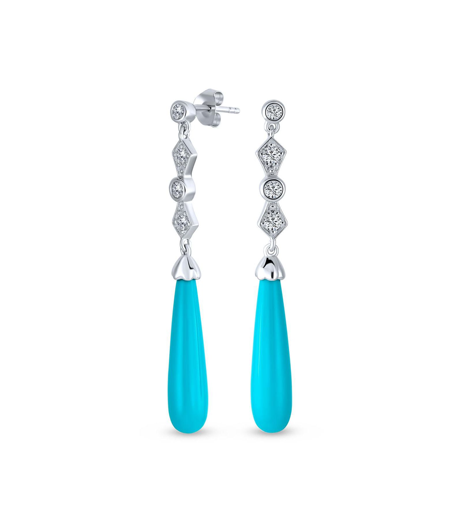 Bling Jewelry Серьги-люстры с серебра, голубым бирюзовым камнем и CZ
