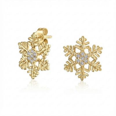 Серьги-гвоздики Bling Jewelry.925 Sterling Silver Snowflake, 14K Yellow Gold Plated