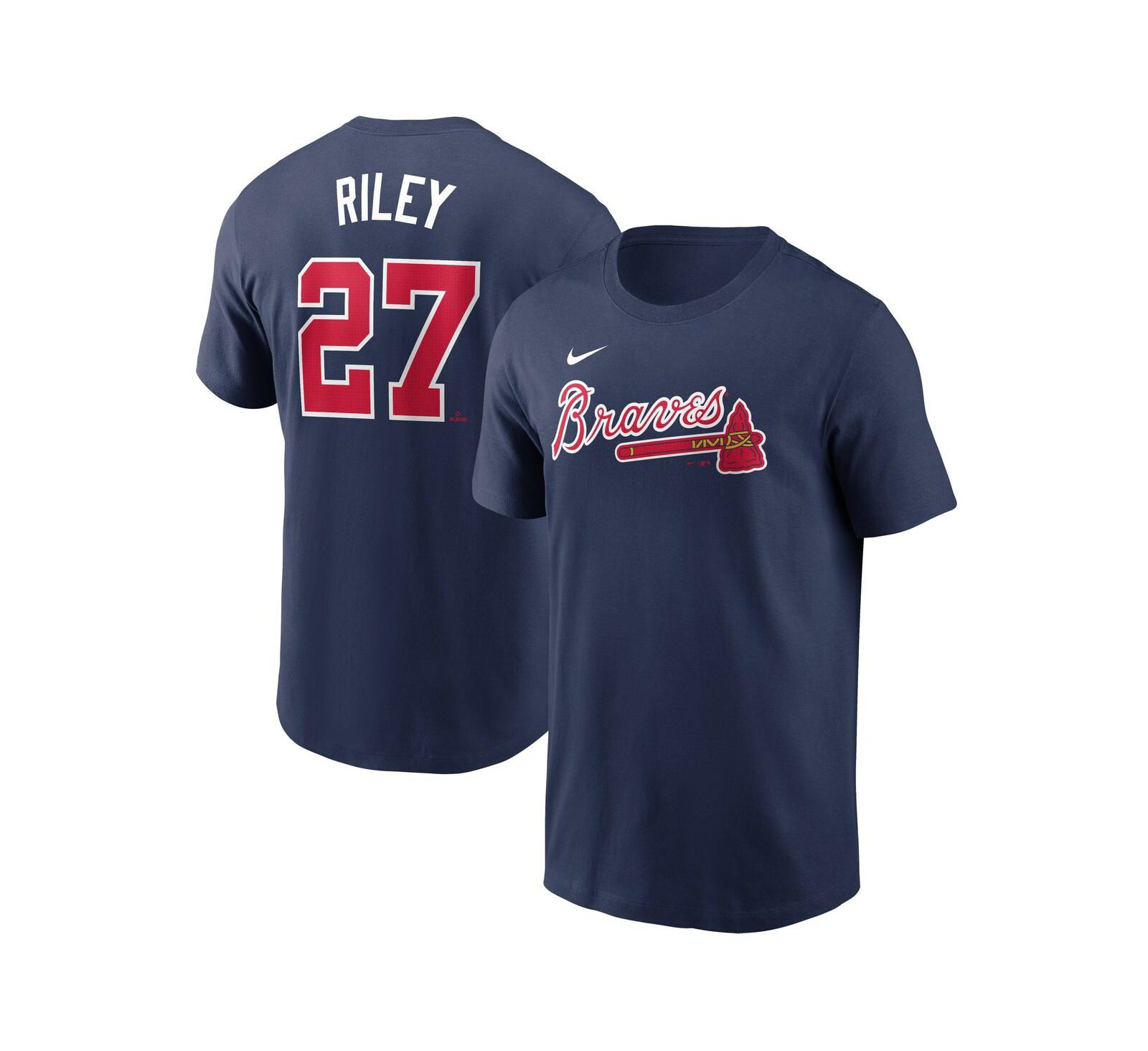 Nike Мужская футболка Austin Riley Navy Atlanta Braves Fuse с именем и номером