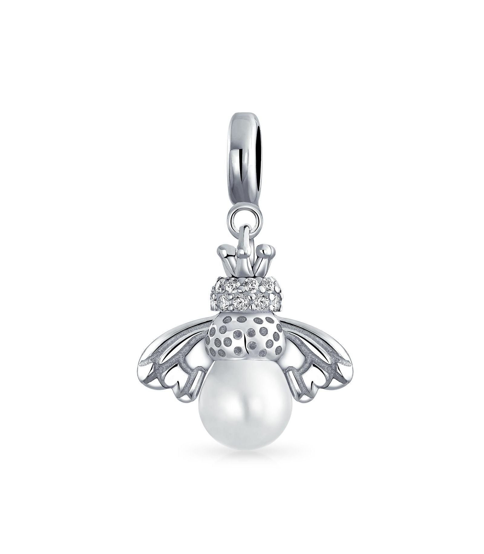 Bling Jewelry Garden Insect White Pearl Dangle Charm Bead for Bracelet Sterling Silver