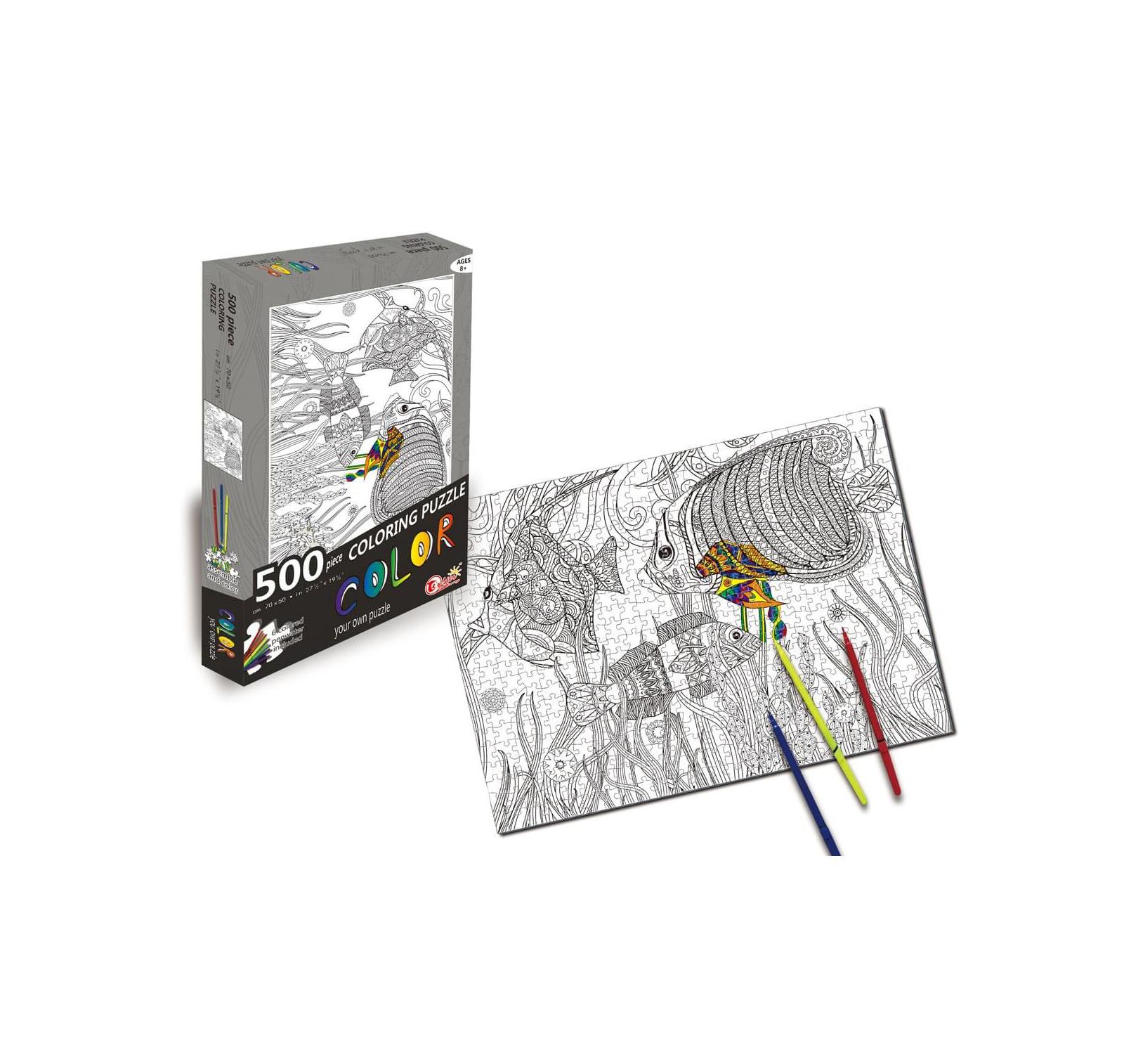 Fish 500 Piece Coloring Jigsaw Puzzle + 6 Markers