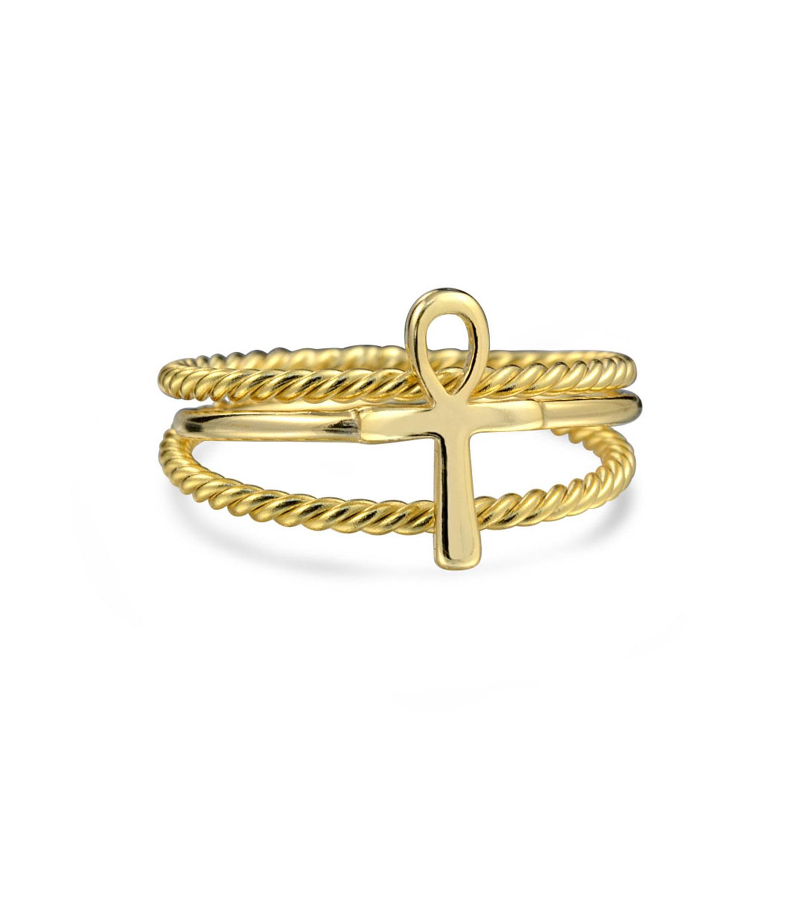Bling Jewelry Religious Egyptian Ankh Cross Ring Band Set Gold Plated 925 Sterling Silver