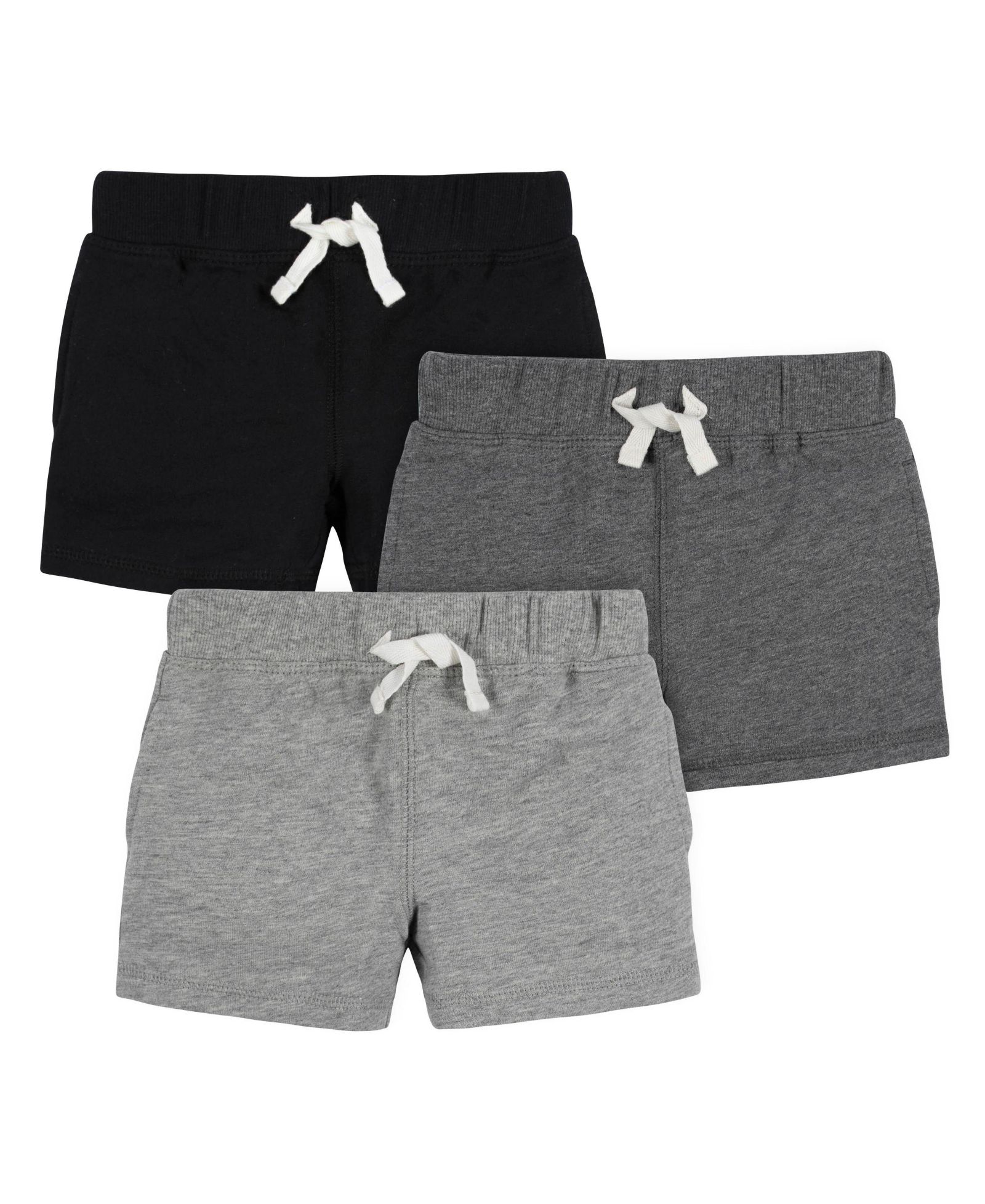 Gerber Baby Boys 3-Pack Pull-On Knit Shorts, Gray and Black, 18 Months