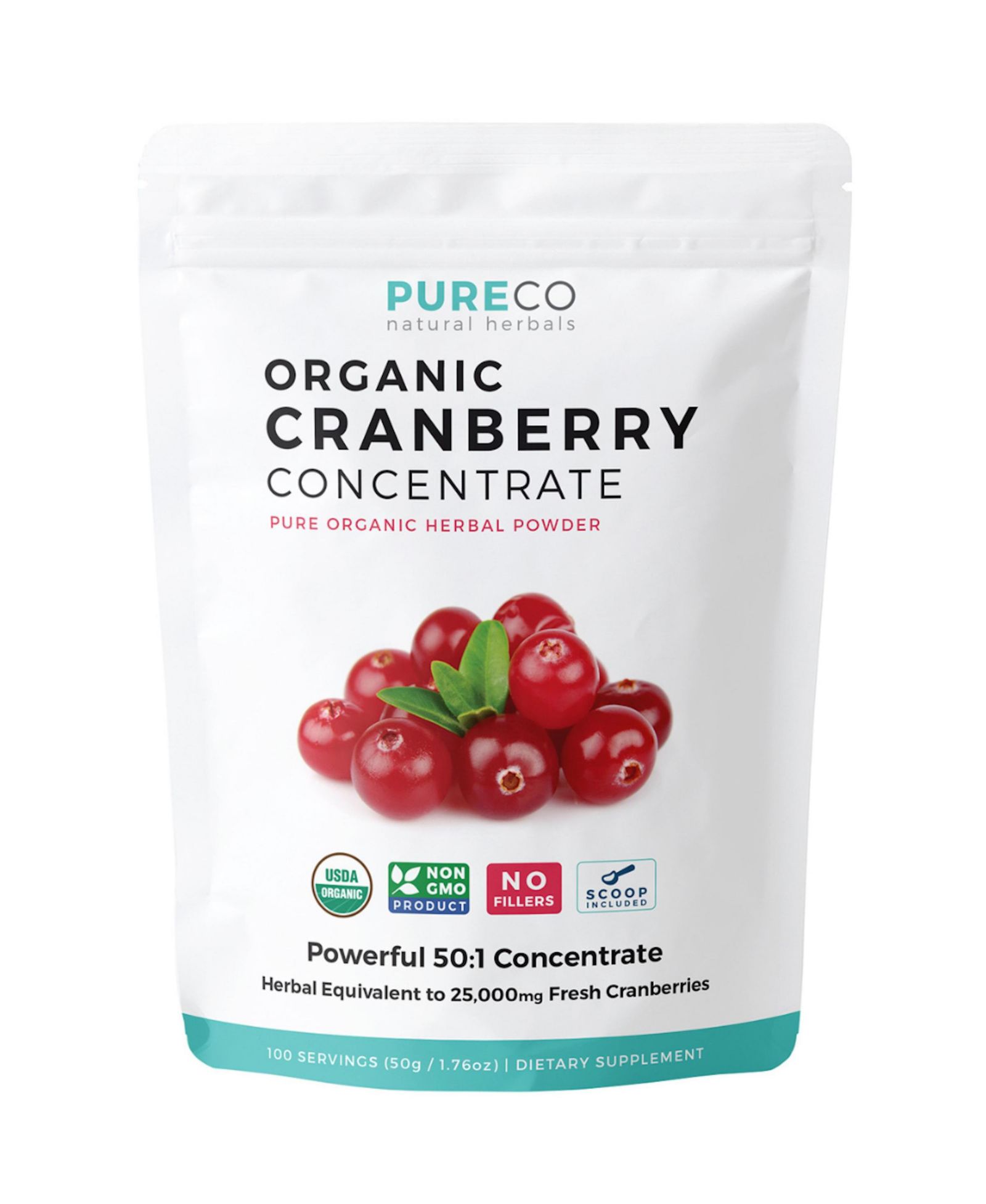 Pure Co Органический концентрат клюквы в порошке, 50gm