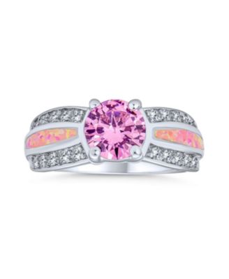 Bling Jewelry Elegant Rose CZ Solitaire Cocktail Ring Pink Opal Band .925 Sterling Silver