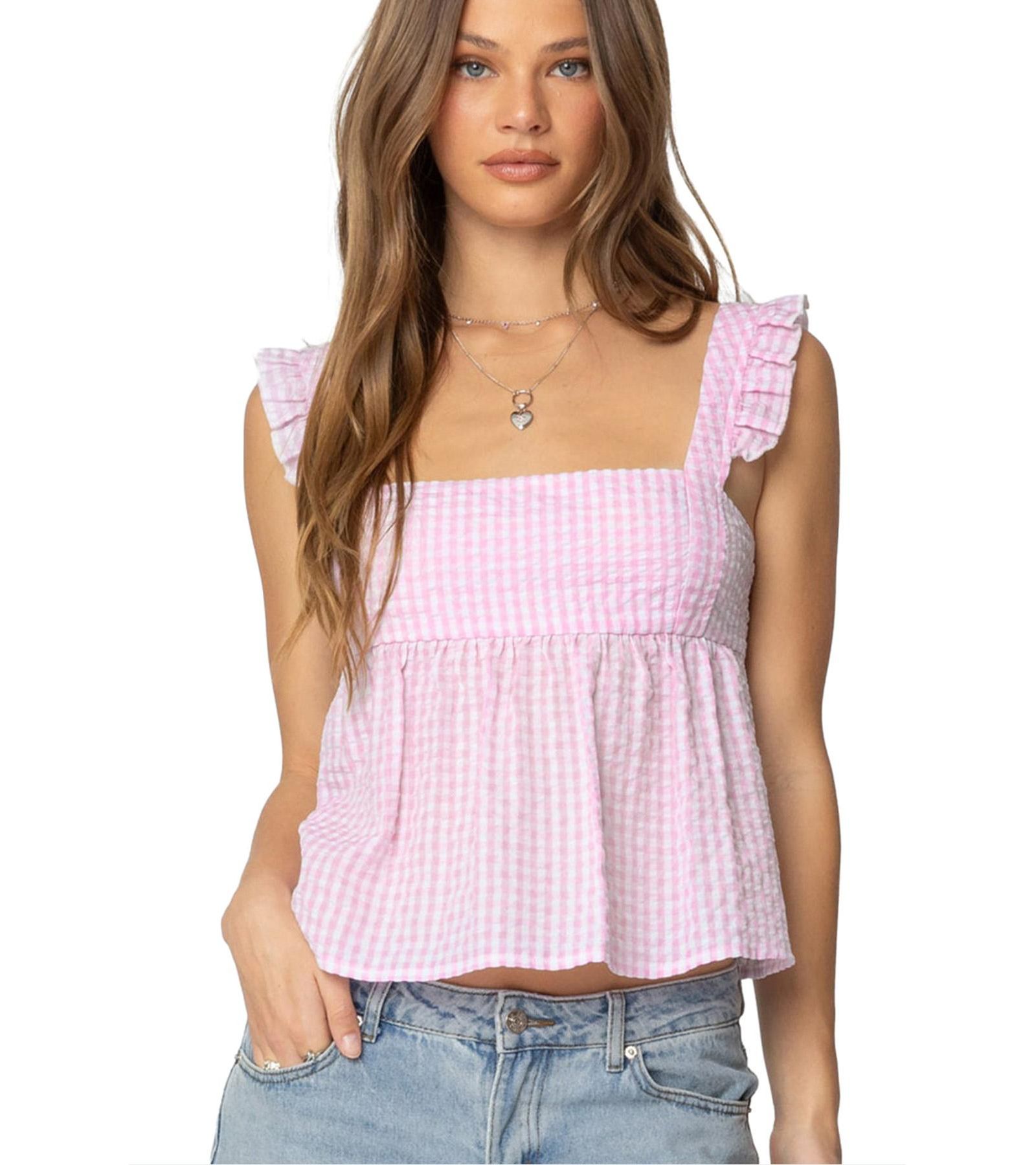 Edikted Women's Jenson Backless Gingham Top