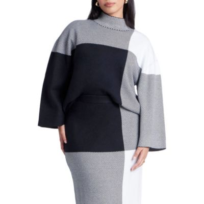 ELOQUII Women's Mock Neck Intarsia Sweater