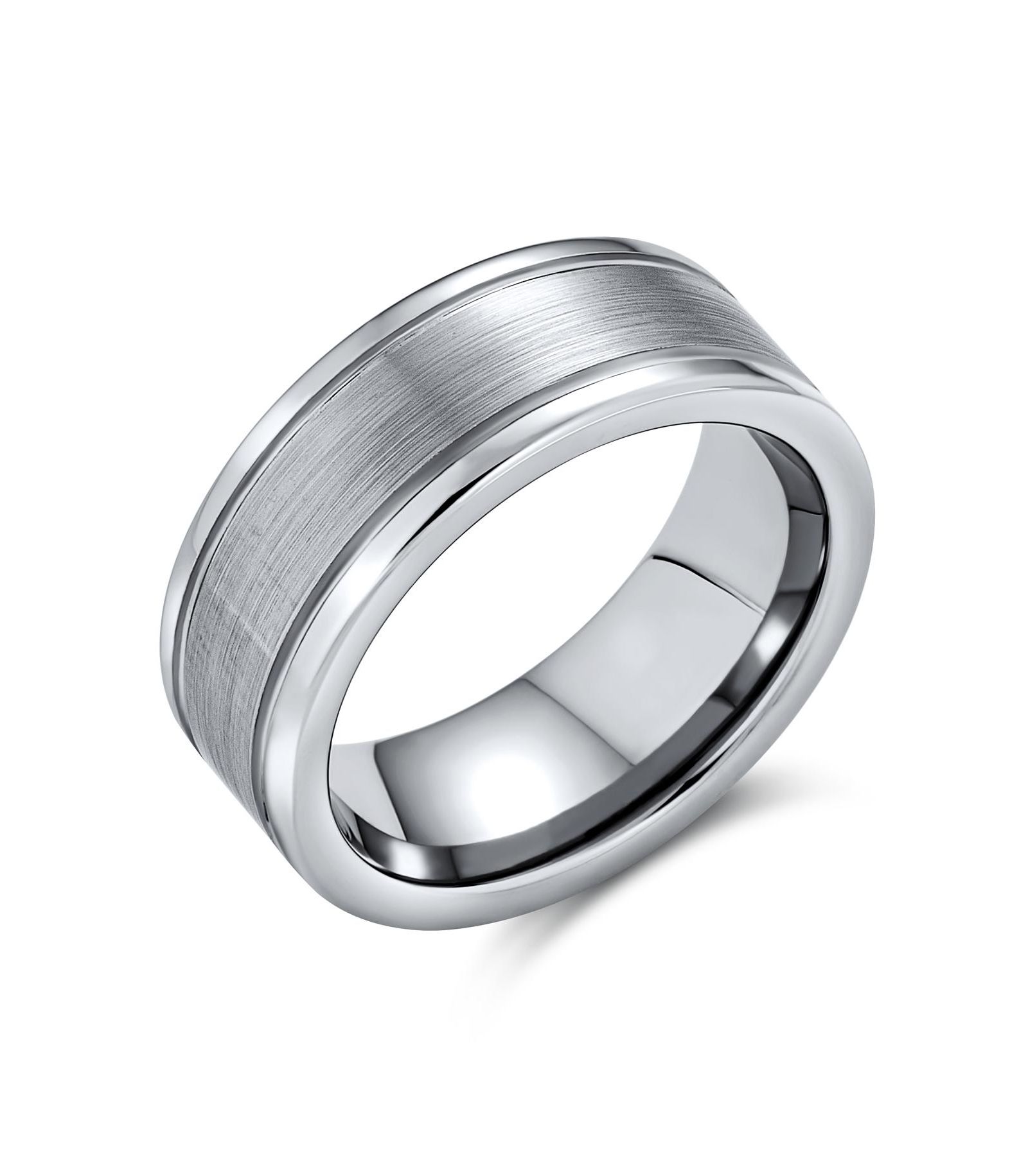Bling Jewelry Simple Double Grooved Brushed Matte Center Stripe Couples Titanium Band Ring Tone Comfort Fit