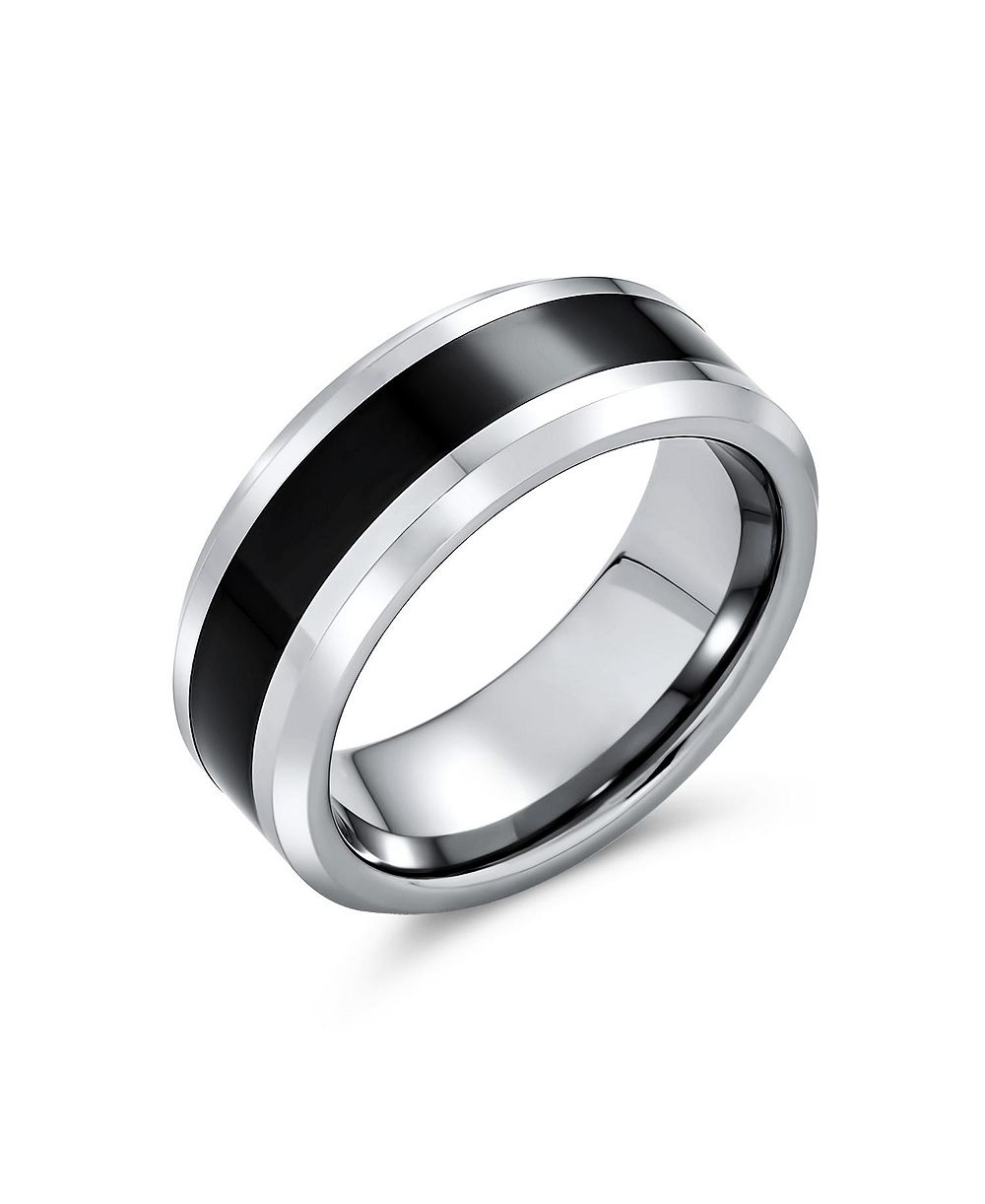 Bling Jewelry Two Tone Black Silver Stripe Wedding Band Ring Titanium Comfort Fit 8MM