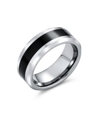 Bling Jewelry Two Tone Black Silver Stripe Wedding Band Ring Titanium Comfort Fit 8MM
