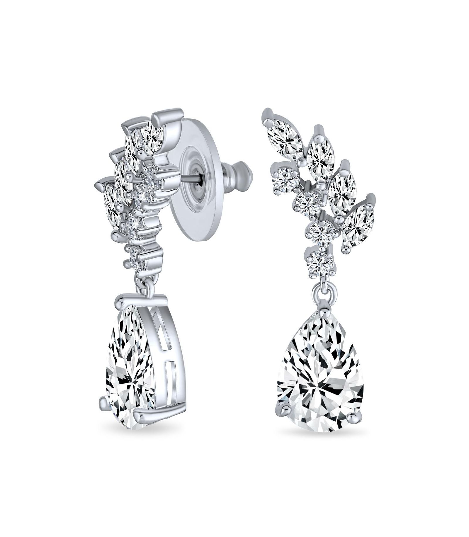 Серьги Bling Jewelry Cubic Zirconia Leaf Motif CZ Teardrop Dangle Chandelier Silver Plated