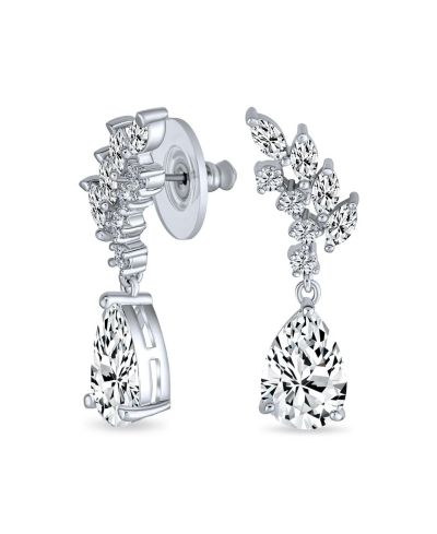Серьги Bling Jewelry Cubic Zirconia Leaf Motif CZ Teardrop Dangle Chandelier Silver Plated